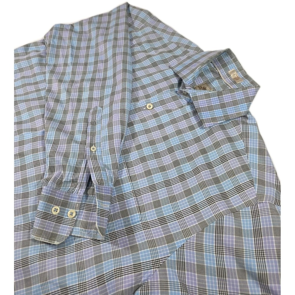 Peter Millar Men's Blue and Black Checked Shirt‎ 100% Cotton Size Medium